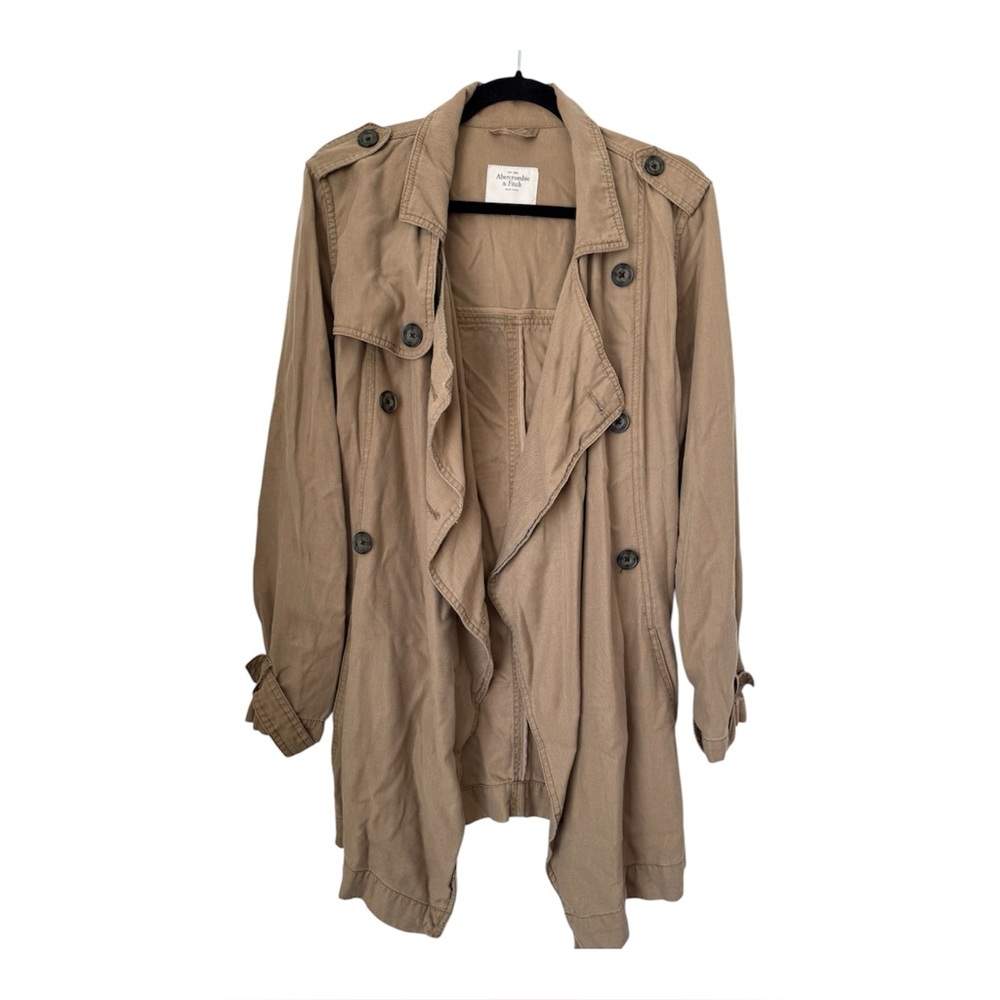 Abercrombie Fitch Jacket‎ Womens Sz L Tan Utility Military Overcoat Button Down